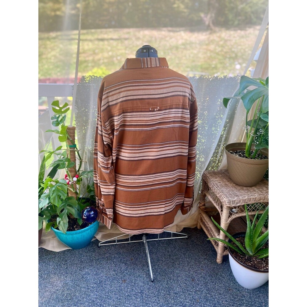 Portland Organic Brown Striped Hurley Button Down Flannel Shirt - Picture 3 of 5